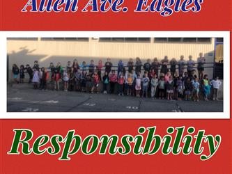 Picture of group of students and some staff standing on a ramp on school campus flyer with the text "Responsiblity"