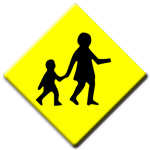 Yellow diamond with picture of adult and child holding hands walking